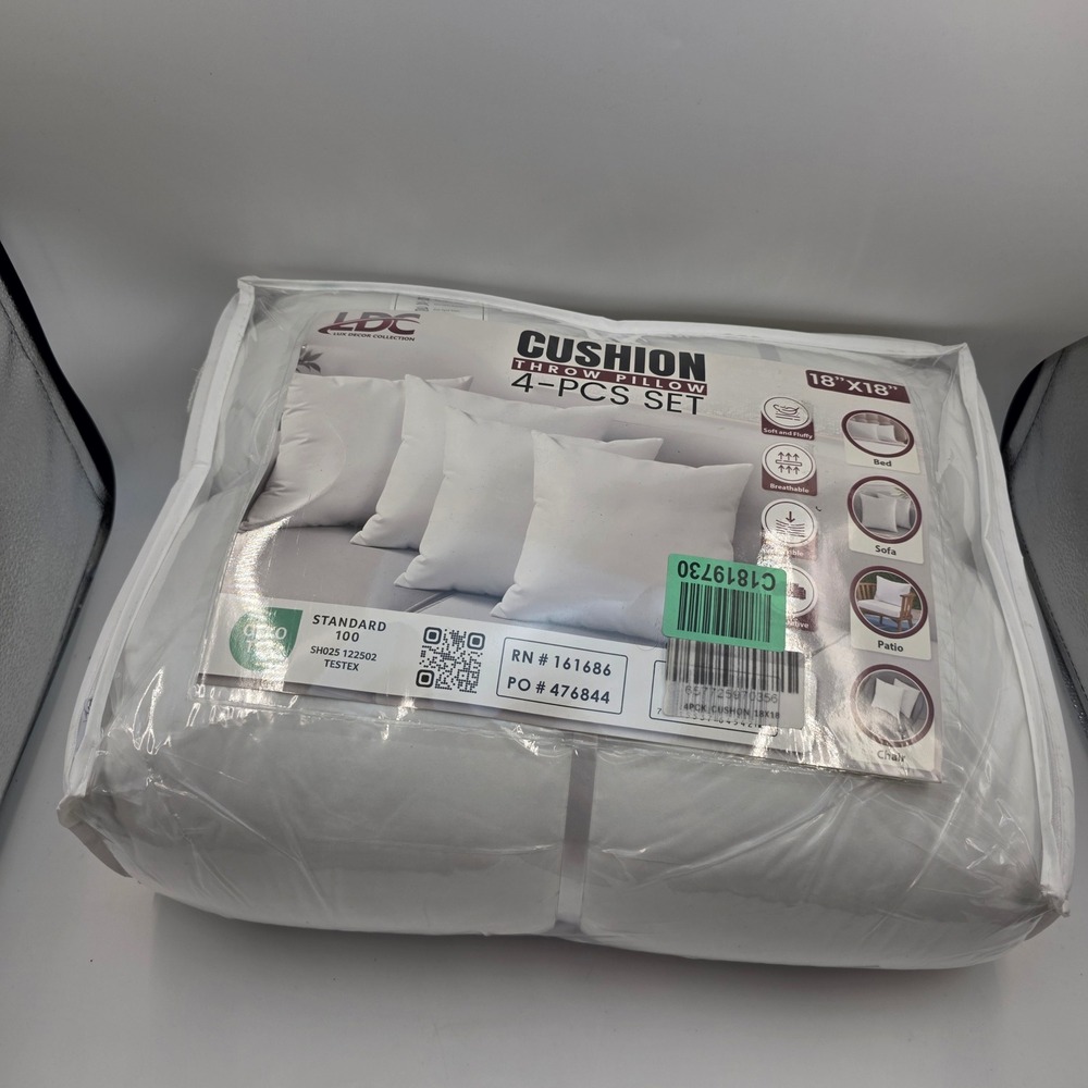 Lux Decor Collection 4 Pack Throw Pillow Inserts 18x18 White Square Cushions N4 - Picture 2 of 16